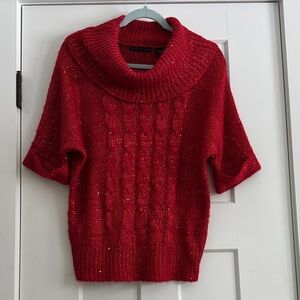 Preswick & Moore Red Cable Knit Cowl Neck Sweater